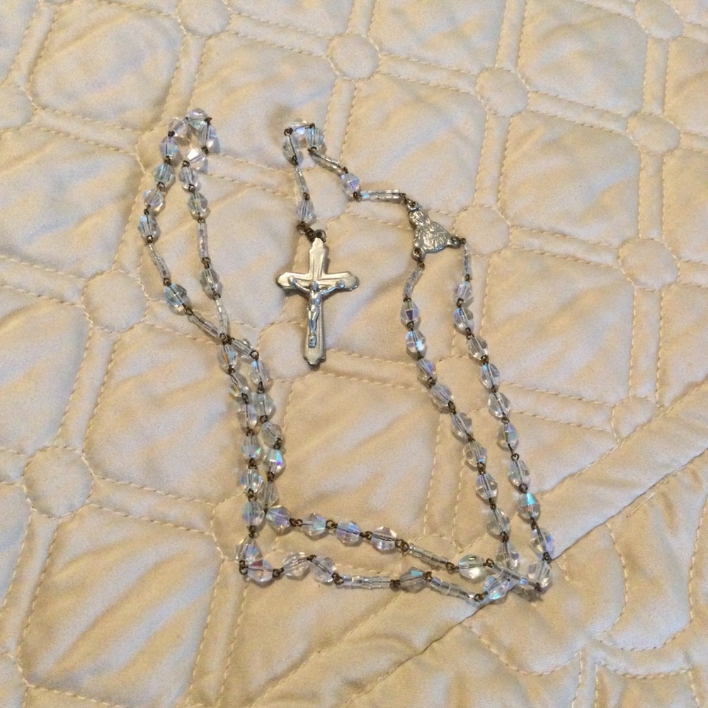 Vintage Crystal Rosary with Silver Cross